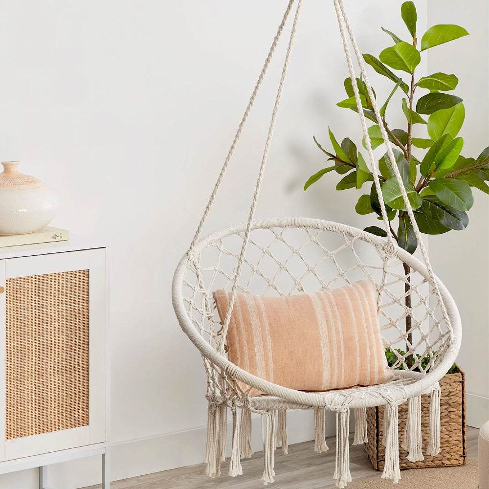 HYPERANGER Macrame Swing Chair Hanging Cotton Rope Hammock Chair