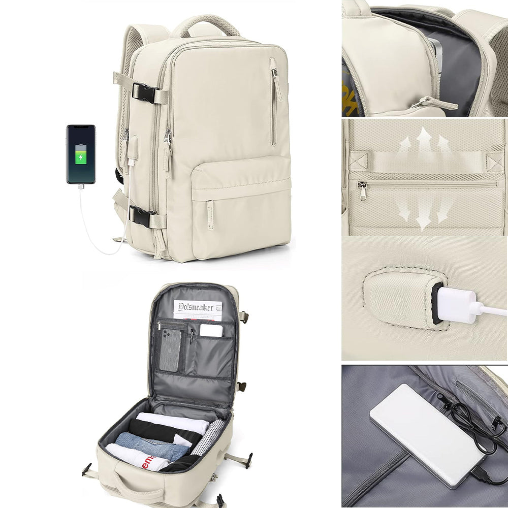 Large Waterproof Travel Backpack with USB Charging Port and Shoe Compartment