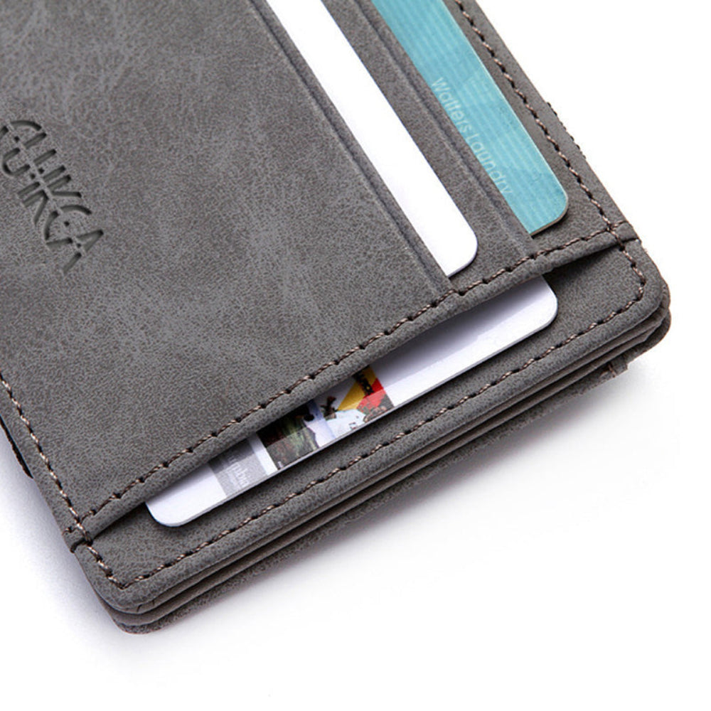 4 Card Slots Ultra Thin Bi-Fold Magic Wallet with Zipper for Men