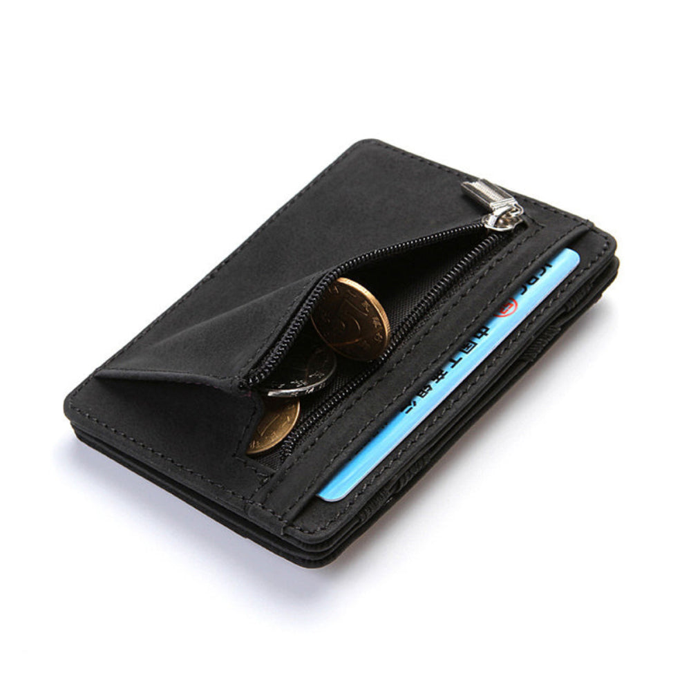4 Card Slots Ultra Thin Bi-Fold Magic Wallet with Zipper for Men