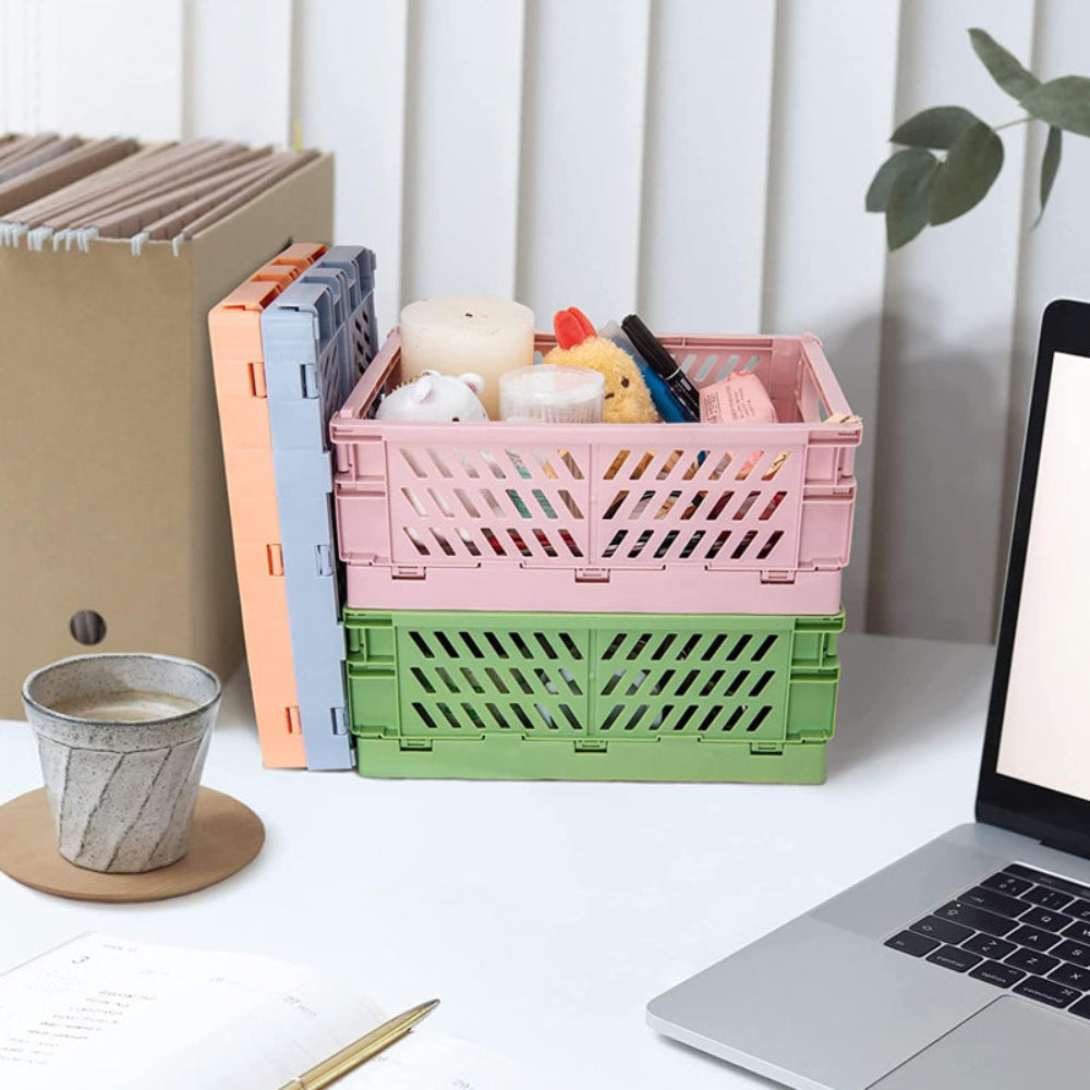 Pack of 3 Mini Folding Plastic Crates Storage Drawer Basket Organizers