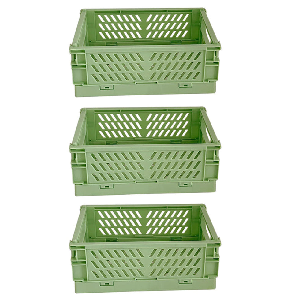 Pack of 3 Mini Folding Plastic Crates Storage Drawer Basket Organizers