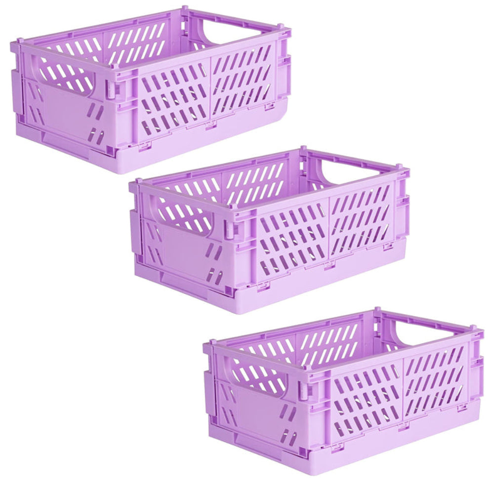 Pack of 3 Mini Folding Plastic Crates Storage Drawer Basket Organizers
