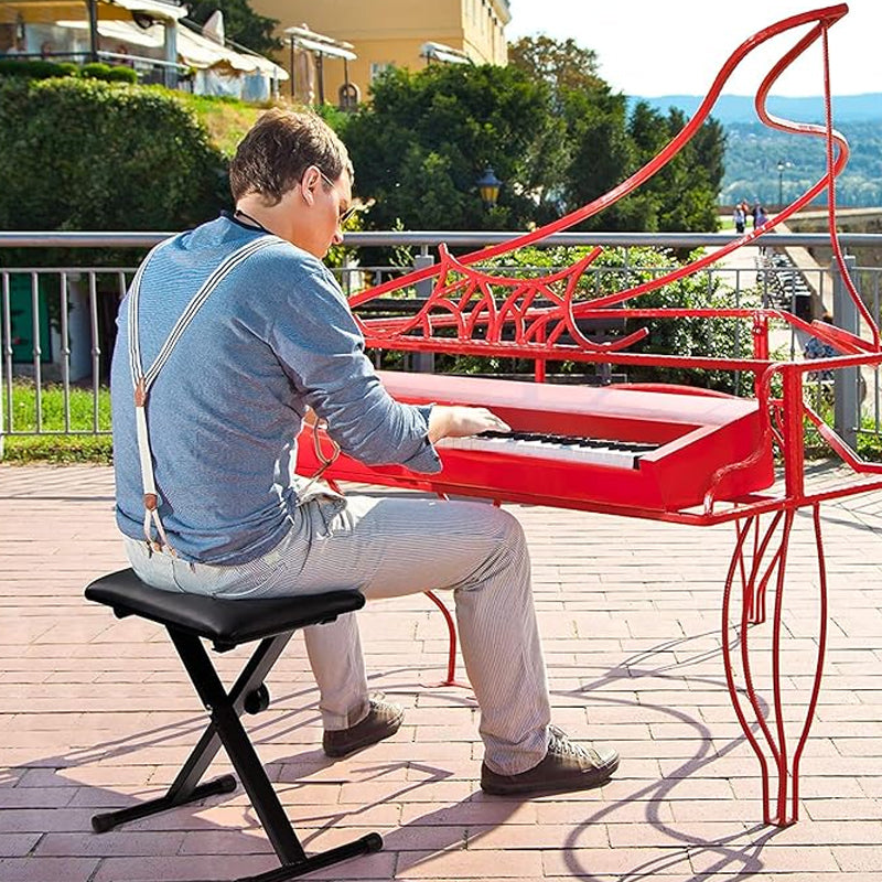 3 Level Adjustment PU Leather and Foam Collapsible Piano Stool Musical Chair