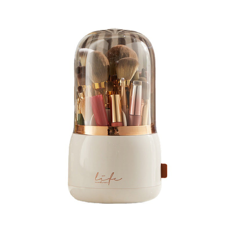 360° Rotating Compartment Dustproof Makeup Brushes Storage Organizer