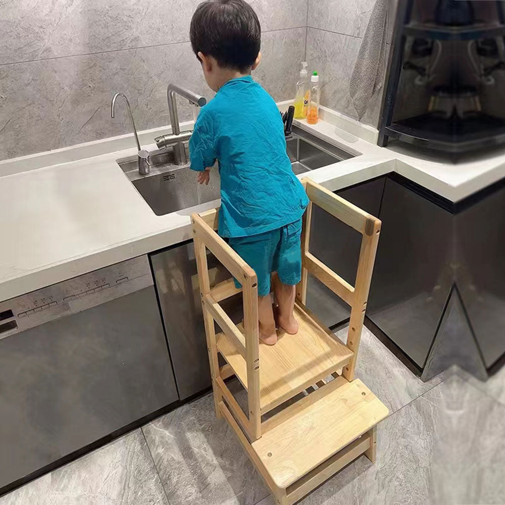 Wooden Kids Step Up Kitchen Helper with Black Drawing Board