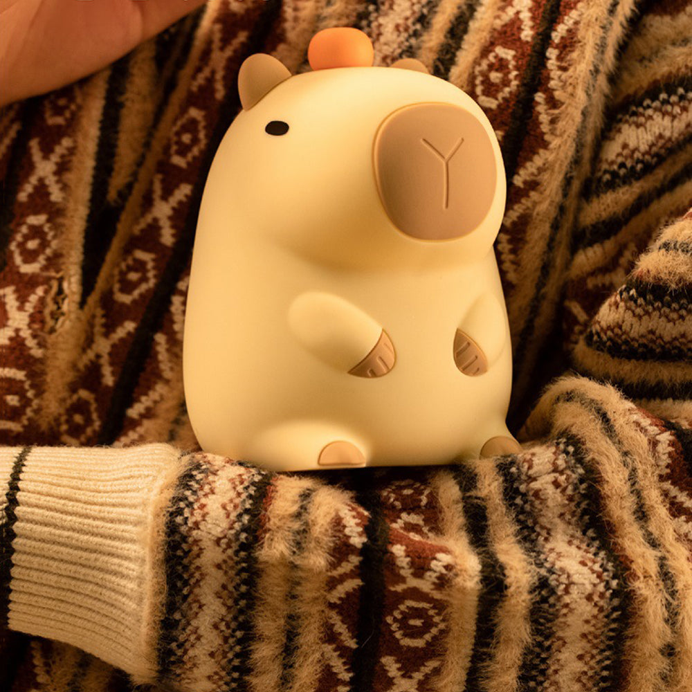 Novelty Cartoon Capybara Shaped Soft Silicone LED Night Light with Rechargeable and Touch Control