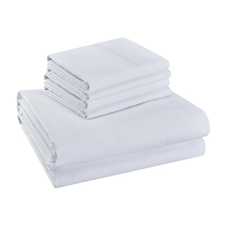 Hotel Quality Cottony Soft White Linen Fitted Flat Sheet and Pillowcases Set