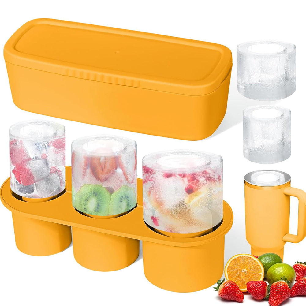 3 Grid Silicon Ice Cube Tray with Lid for 20-40 oz Stanley Cup