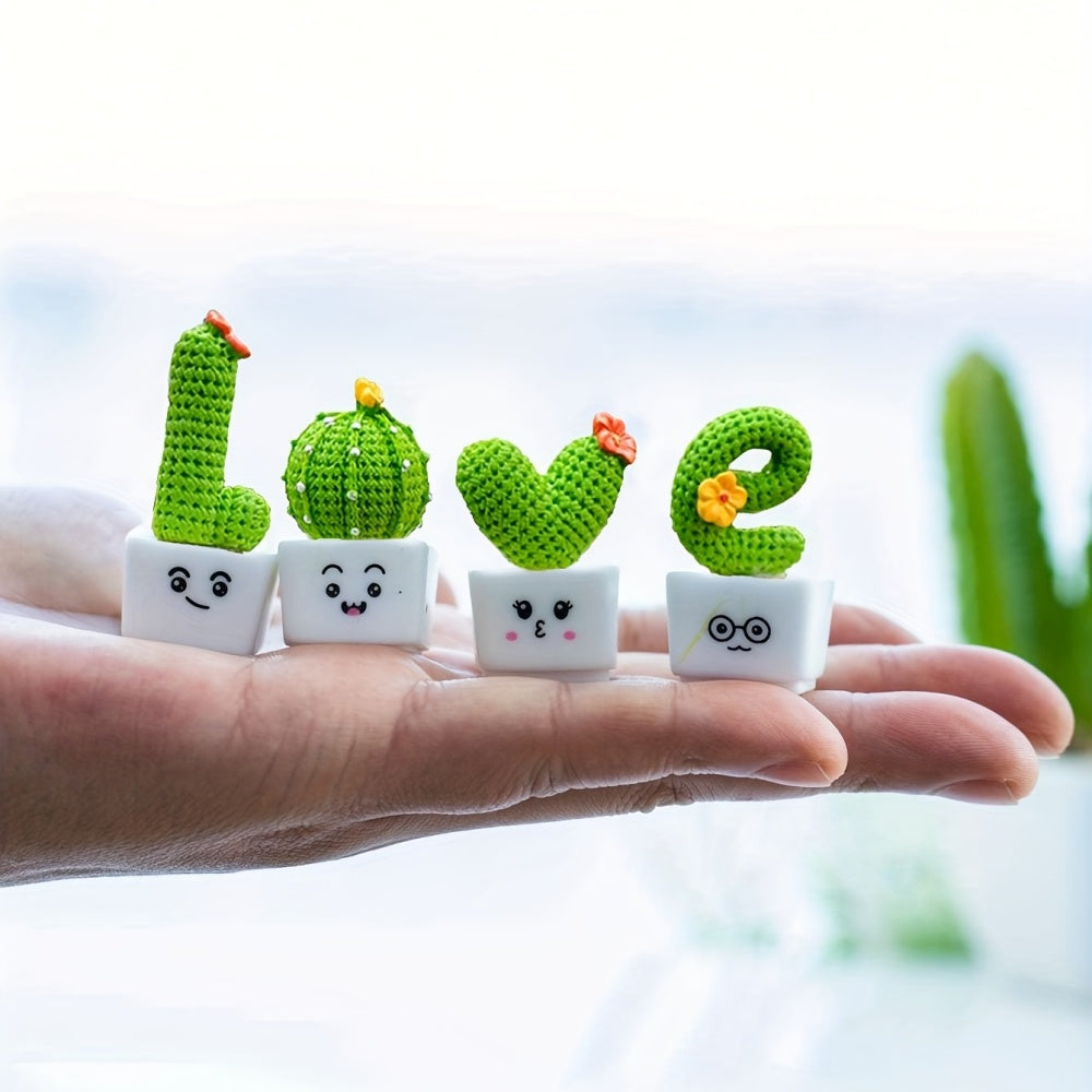 4pcs Resin Succulent Cactus Mini Green Plant Car Crafts