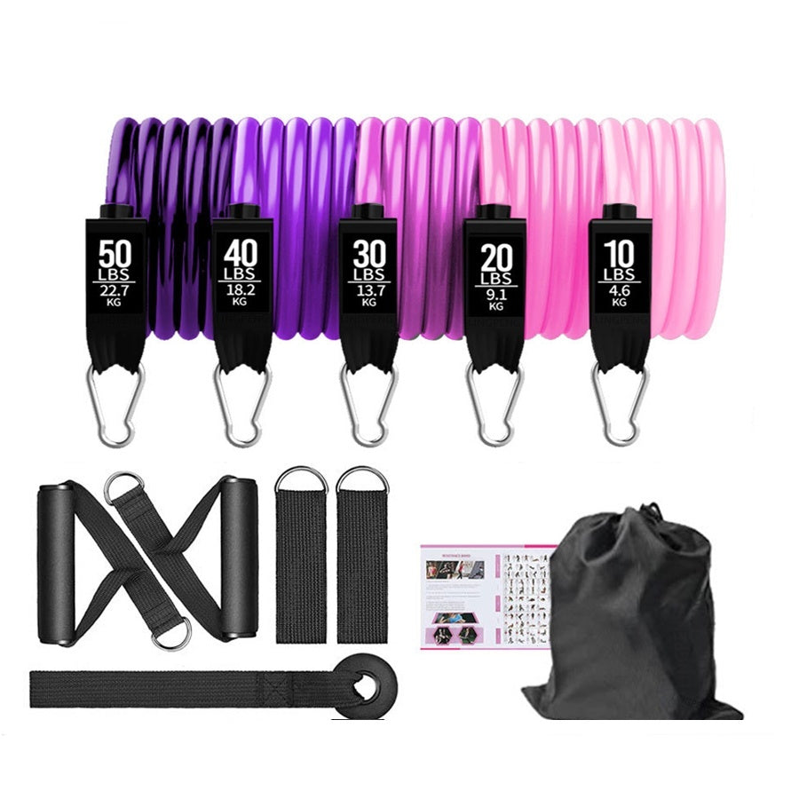 5 Tube Fitness Exercise Resistance Band Set Workout Bands