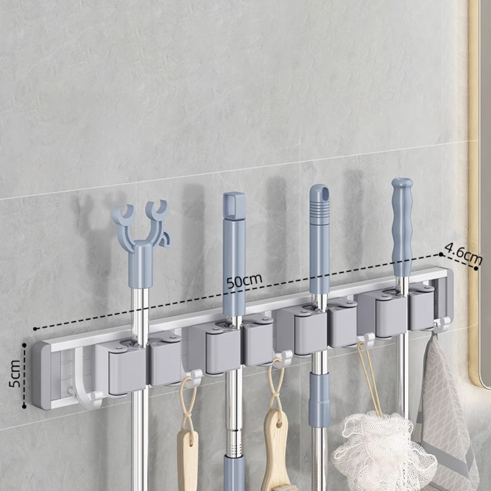 Wall Mounted Strong Broom Mop Holder Self Hooks Organizers