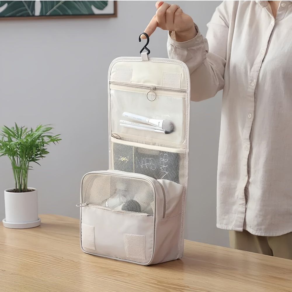 Waterproof Hanging Cosmetic Storage Bag with Mesh Pockets Hook