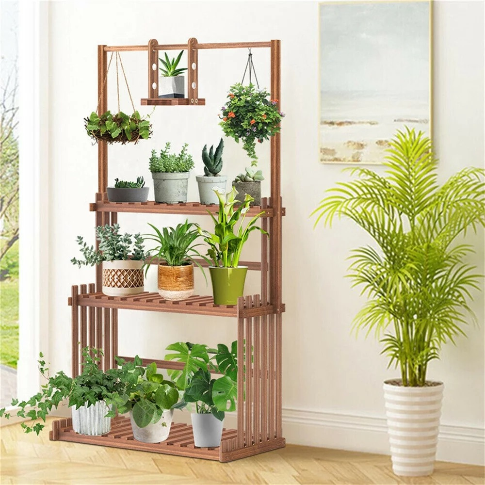 3-Tier Hanging Wood Plant Stand Flower Pot Organizer Rack