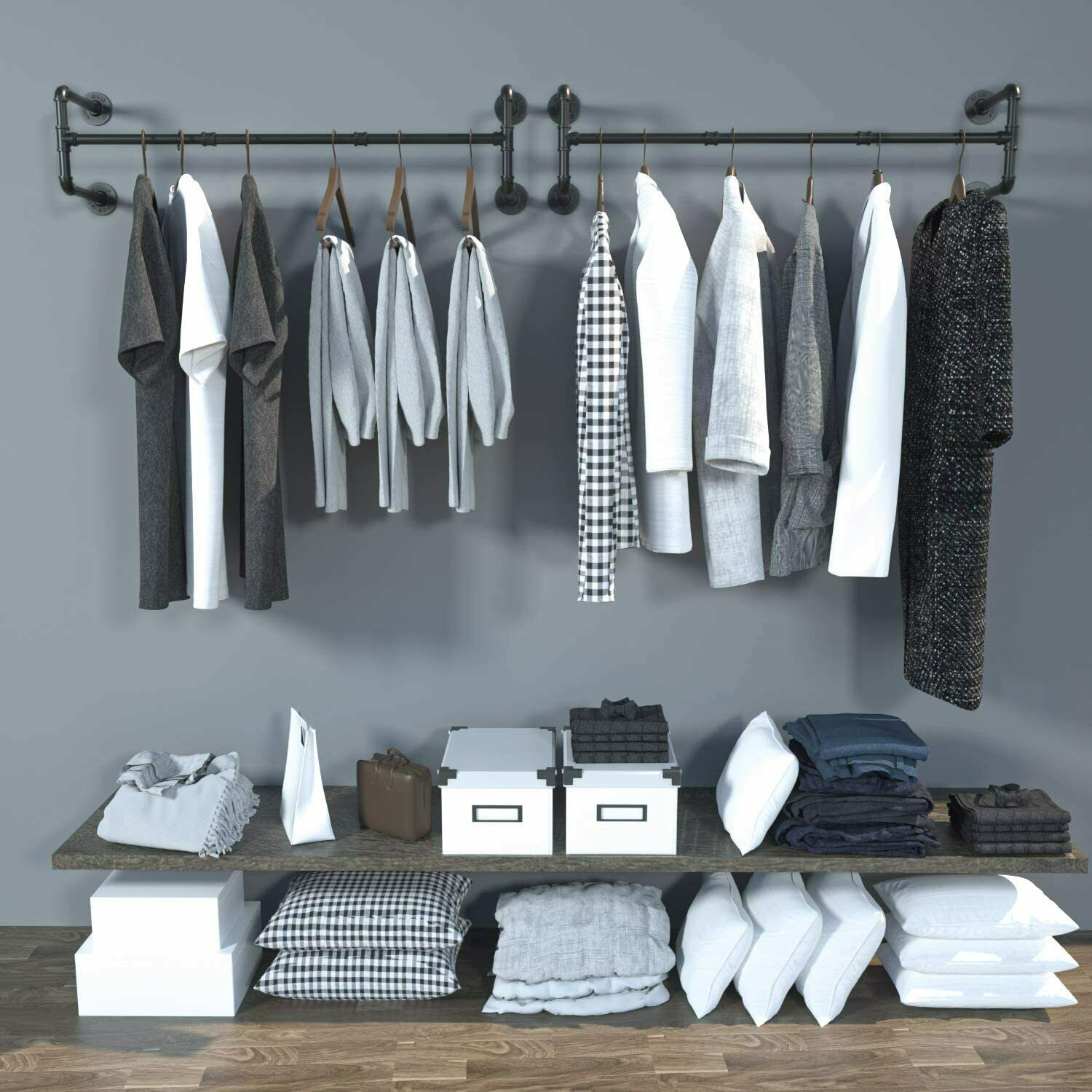 Industrial Pipe Clothes Rack Wall Mounted Detachable Garment Rack