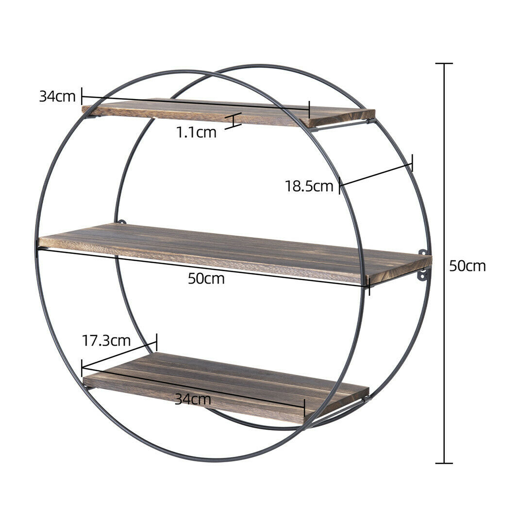 3 Tier Floating Wall Mounted Rustic Industrial Wood Metal Shelves