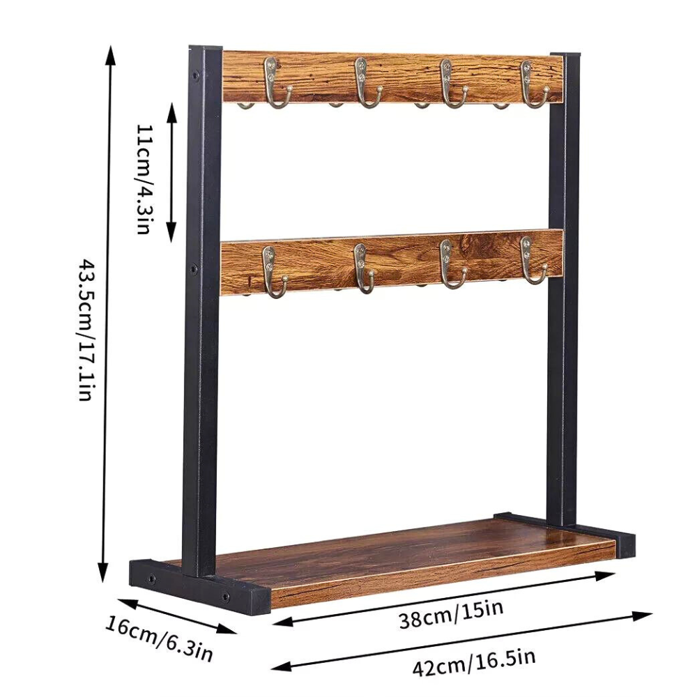 2 Tier Vintage Wood Coffee Mug Holder Stand