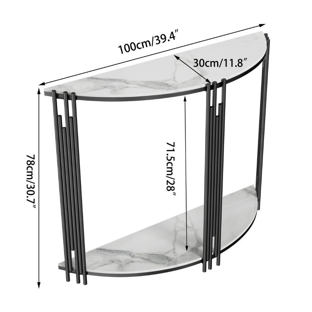 Half Moon Tiered Real Marble Entry Console Table Hallway Entryway Furniture