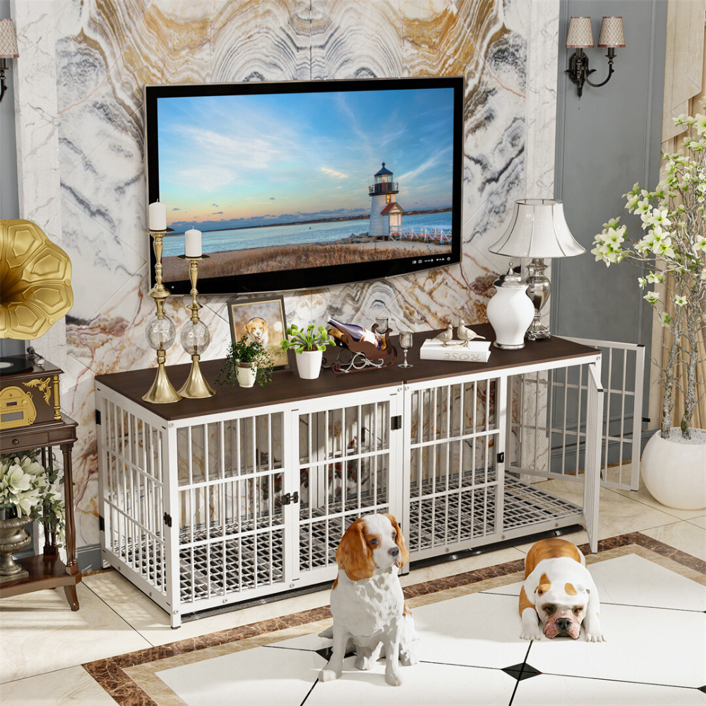 3-Door Dog Furniture Style Dog Crate End Table Pet Kennel with Removable Tray