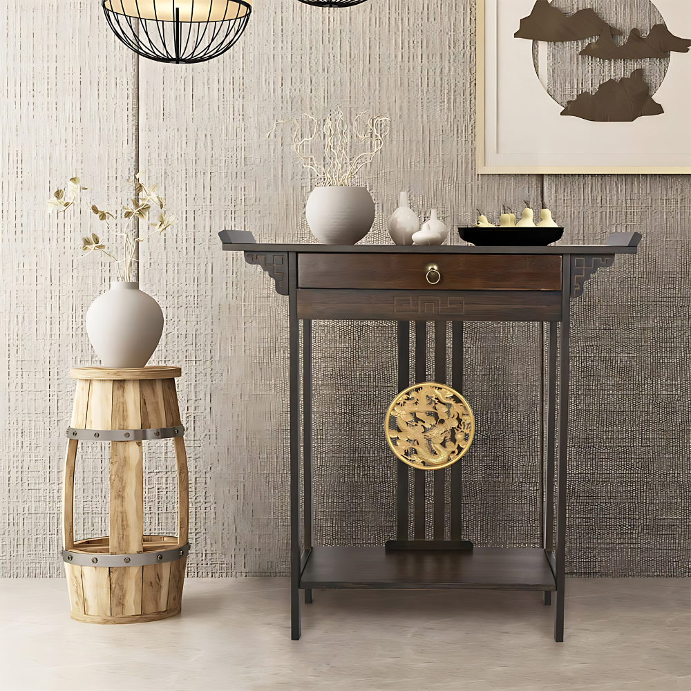 Vintage Wood Console Table with Drawer for Entryway or Living Room