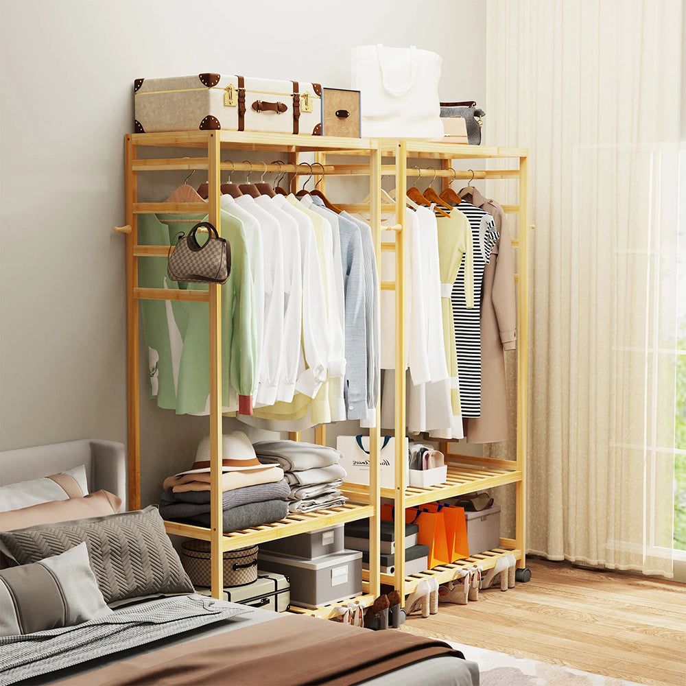 Hanging Heavy Duty Rolling Clothes Racks with Shoe Clothing Storage