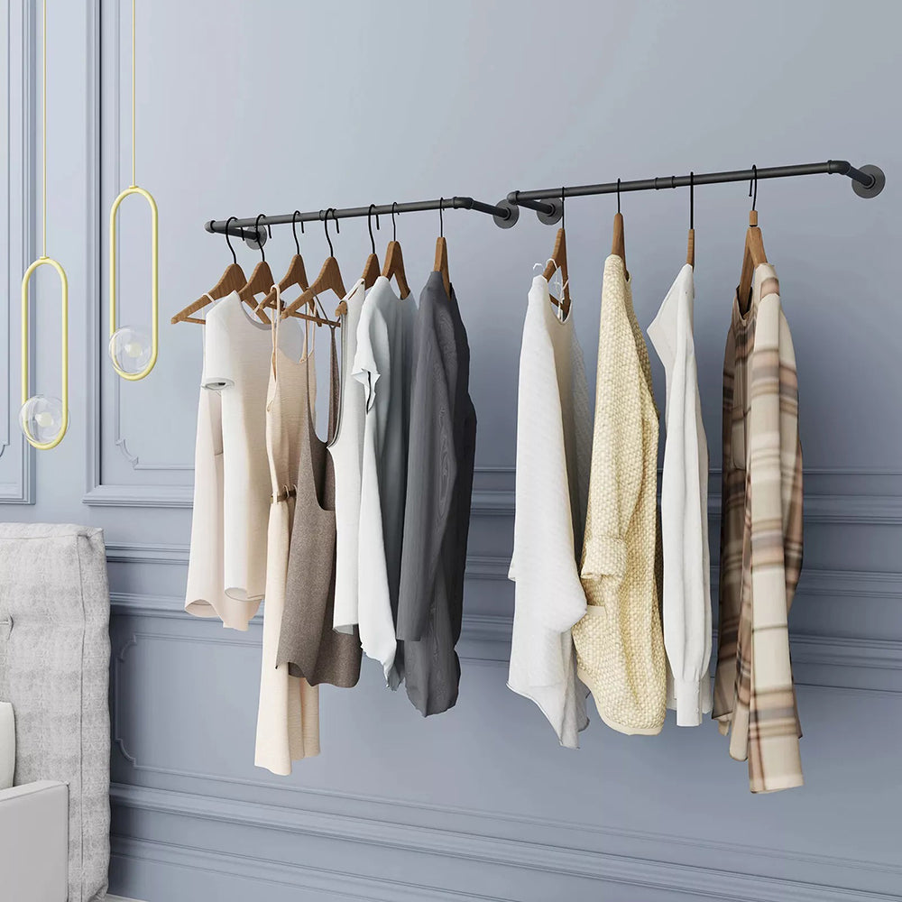 Pack Of 2 Wall-mounted Iron Industrial Pipe Clothes Rail Rack