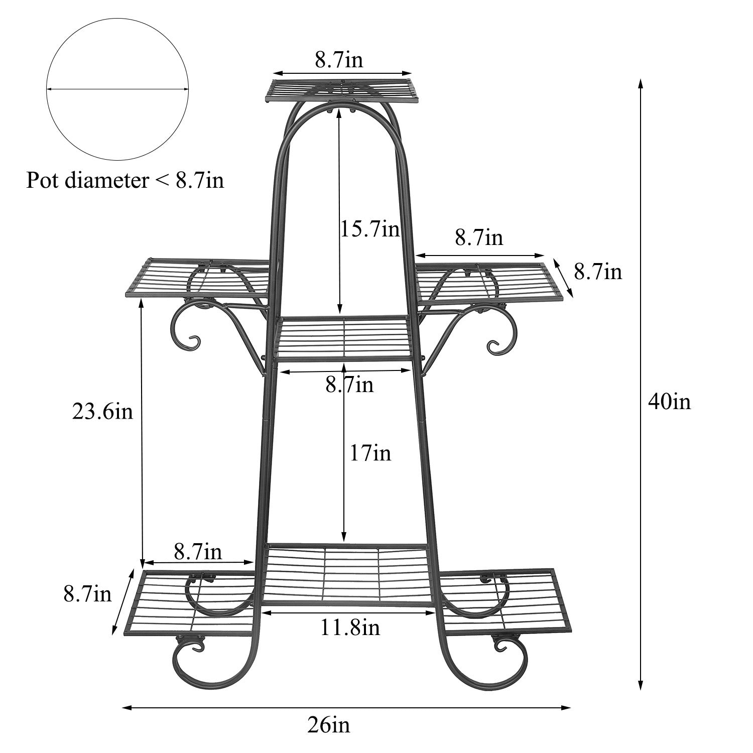 7 Tier Metal Plant Shelf Stand Multilayer Potted Display Rack Patio