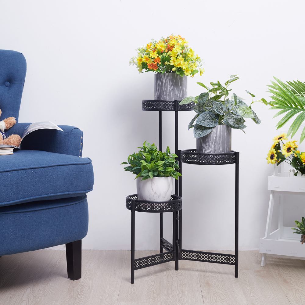 4 Tier Metal Flower Pot Rack Corner Shelving Storage Shelf