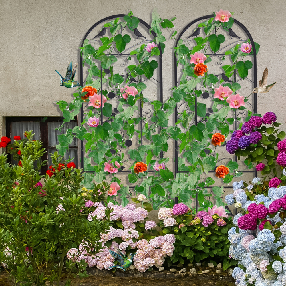 2PCS Metal Garden Trellis Fence Anti-Rust Climbing Plant Flower Panels