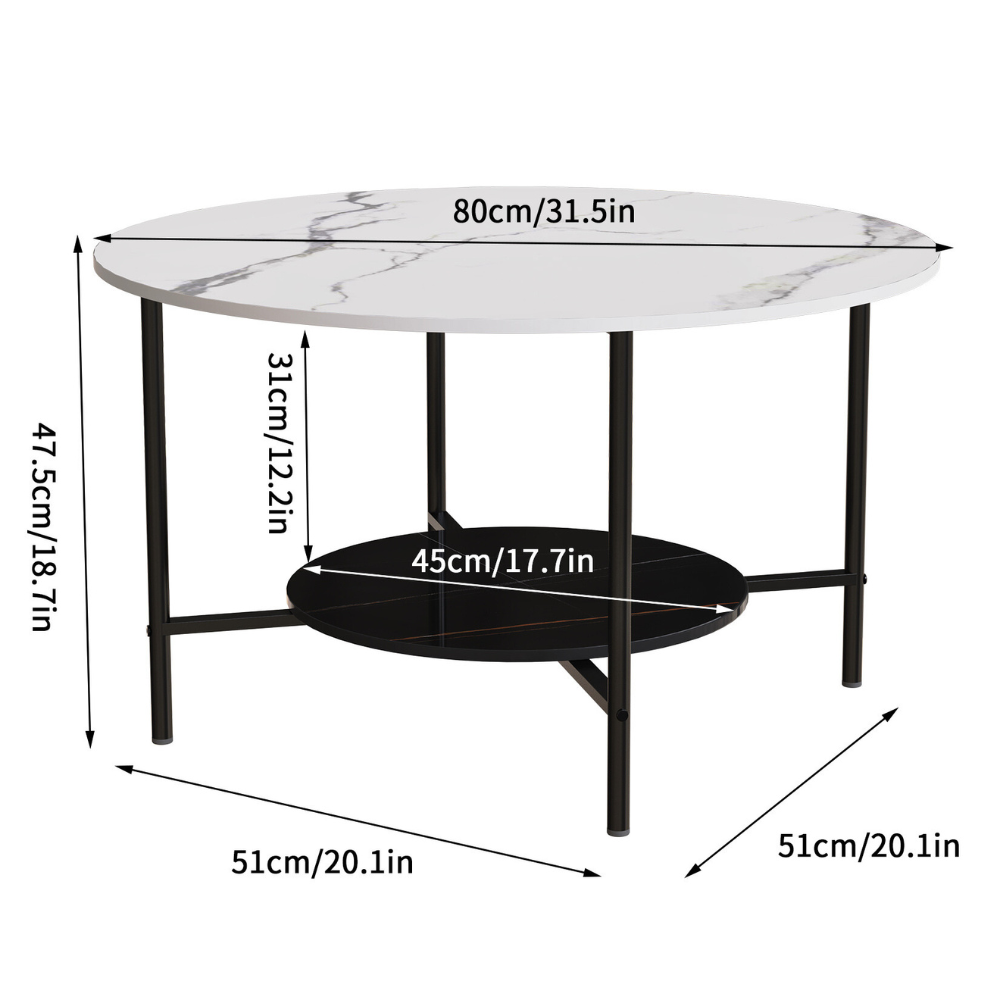 2 Tier Round Sofa Side End Table Marble Coffee Table