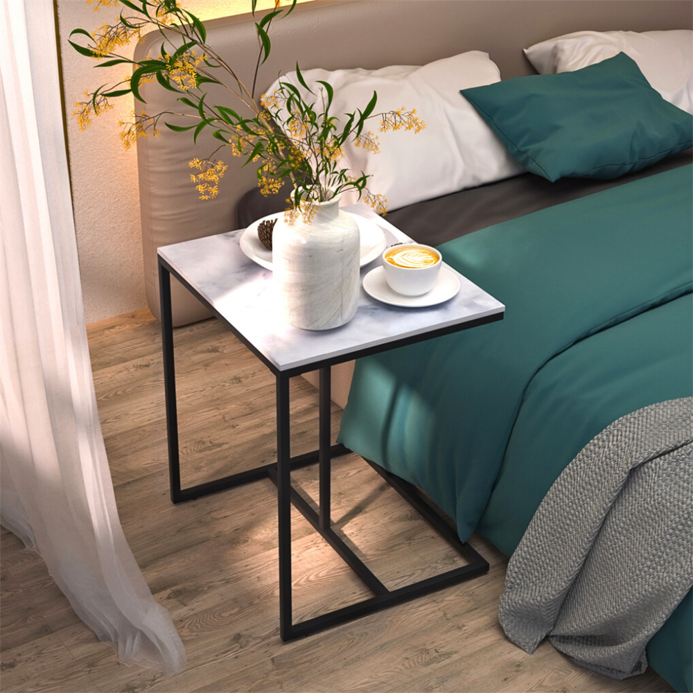 Marble Coffee Table Sofa Side End Table C Shape Bedside Laptop Table