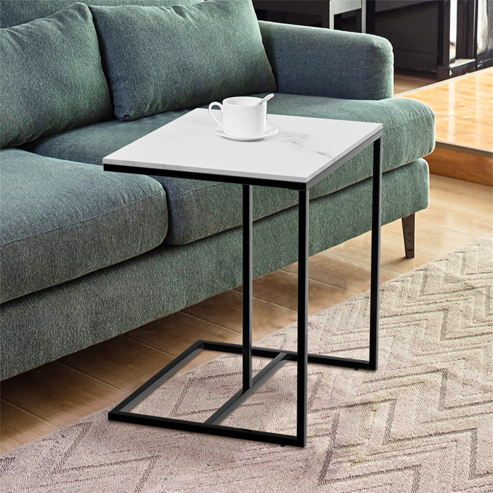 Marble Coffee Table Sofa Side End Table C Shape Bedside Laptop Table