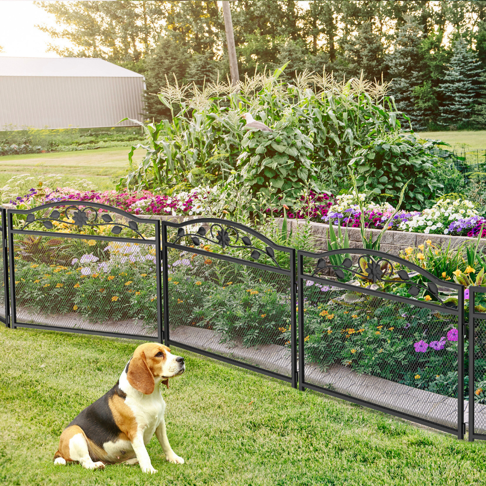 5 Panel Garden Entry Path Fence Black Metal Garden Barrier Border