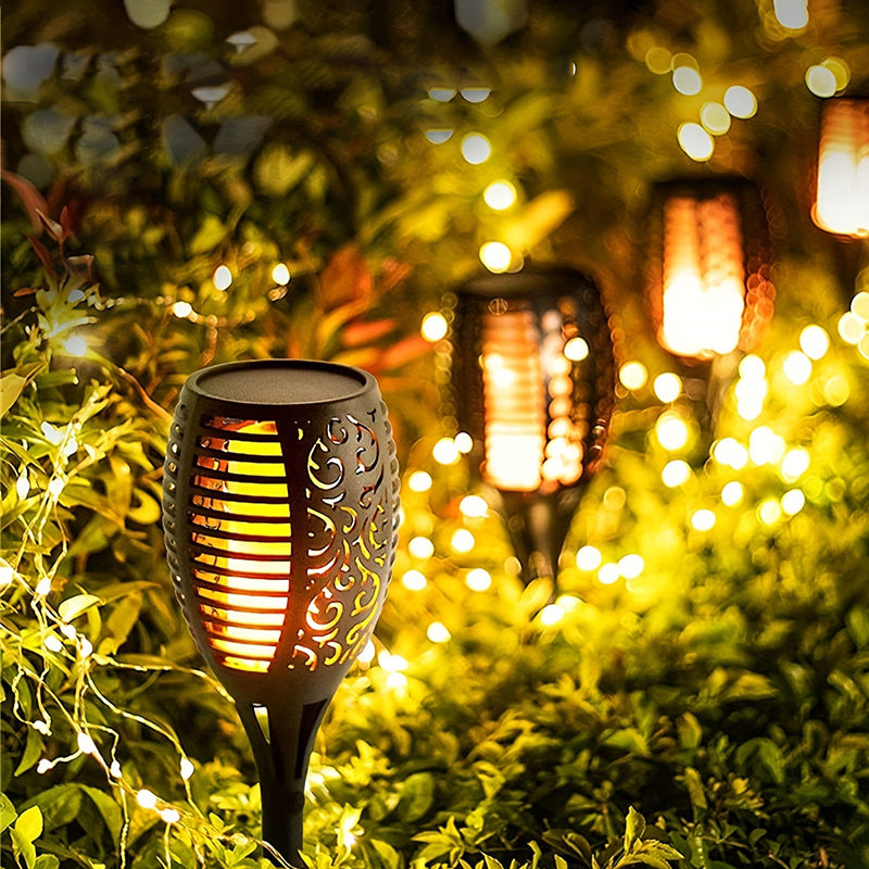 12LED Solar Flame Torch Light Flickering Floor Lamp