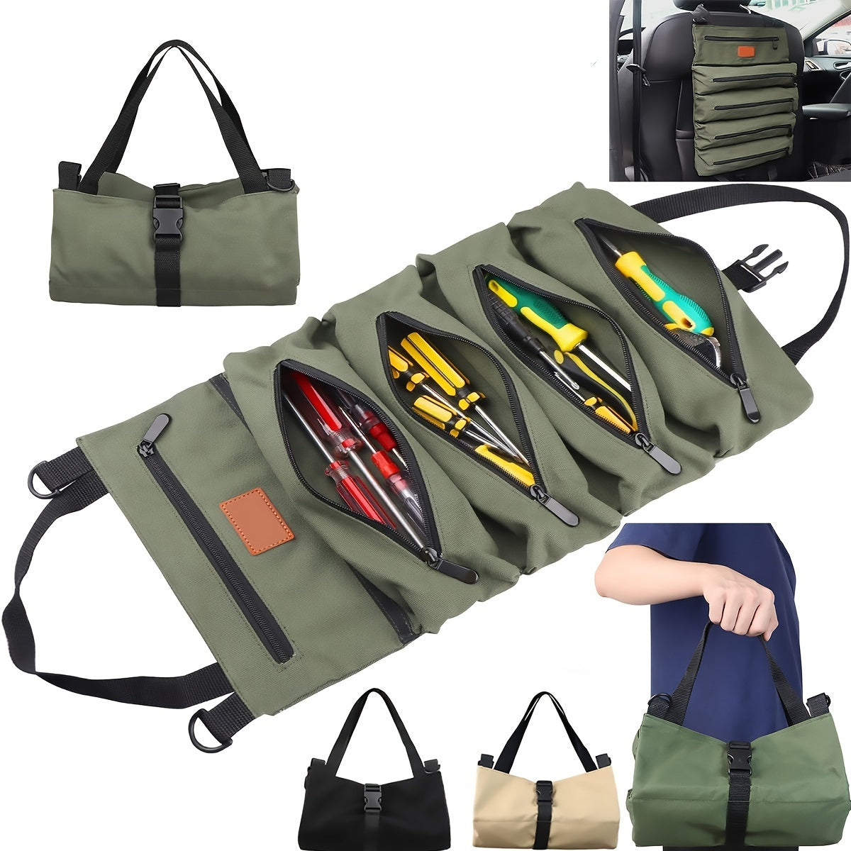 Canvas Tool Organizer Car First Aid Kit Wrap Roll Storage Case