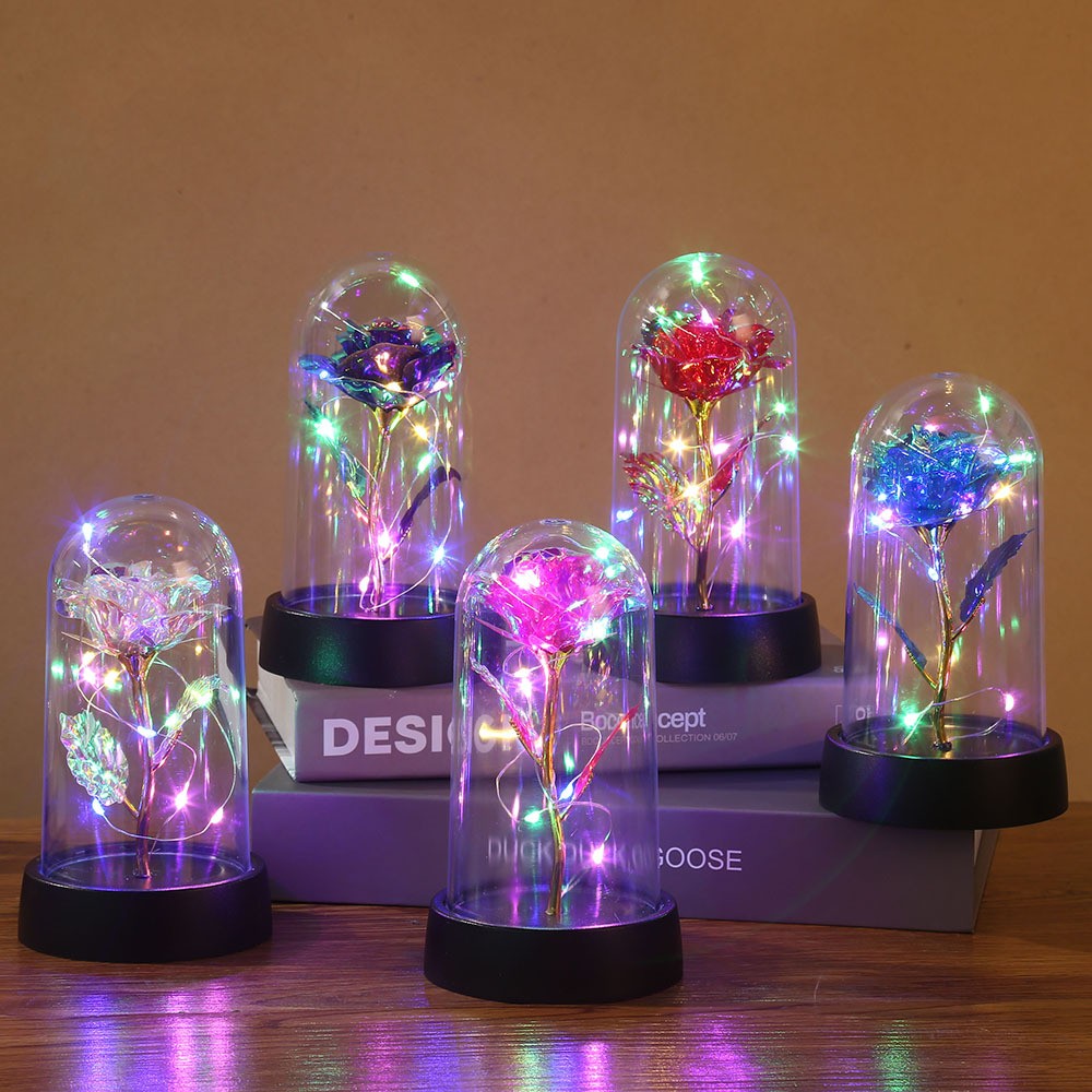 LED Eternal Beauty Rose With Fairy Lights in Dome