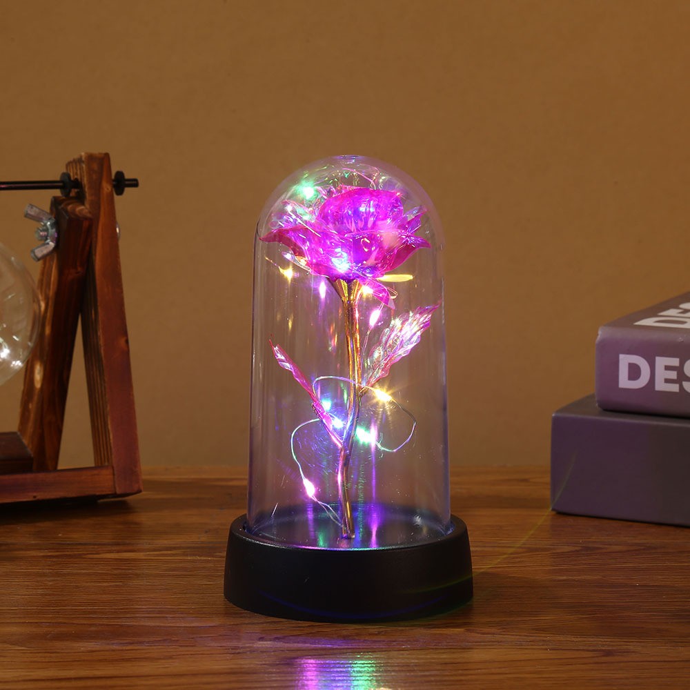 LED Eternal Beauty Rose With Fairy Lights in Dome