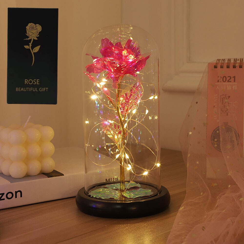 LED Eternal Beauty Rose With Fairy Lights in Dome