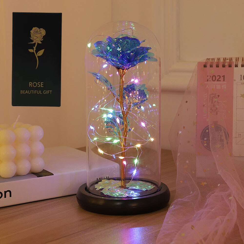 LED Eternal Beauty Rose With Fairy Lights in Dome