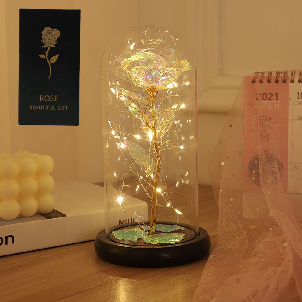 LED Eternal Beauty Rose With Fairy Lights in Dome