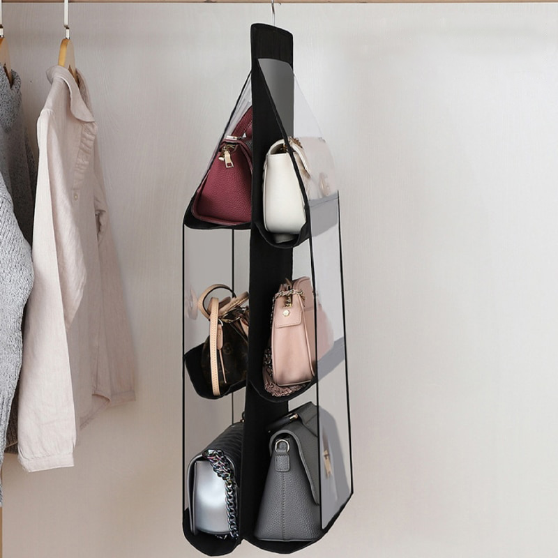 Black Foldable Oxford Cloth Handbag Storage Bag With 6 Pockets
