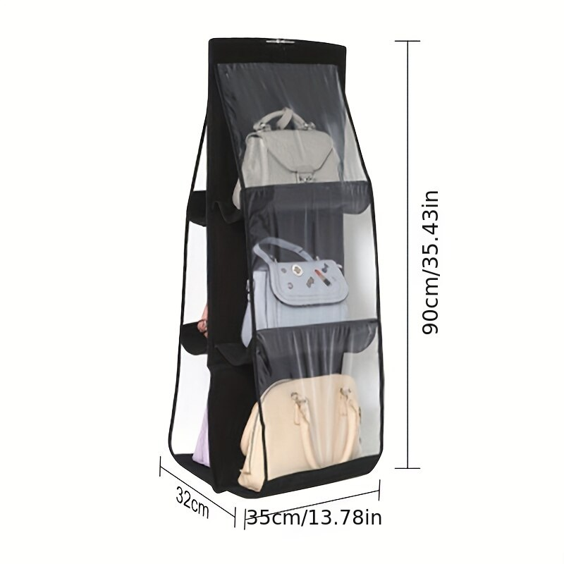 Black Foldable Oxford Cloth Handbag Storage Bag With 6 Pockets