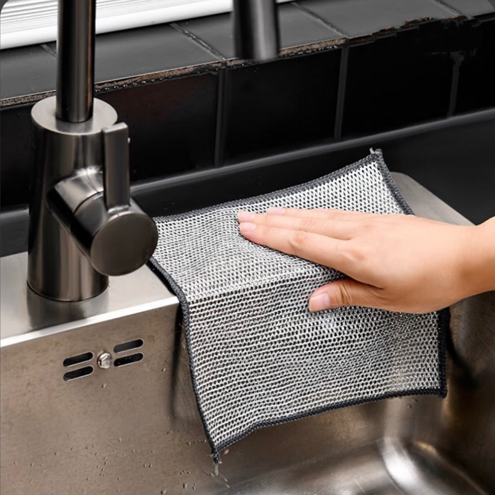 Non-Scratch Iron Microfiber Mesh Dishrag Washing Pot Rags Kitchen Towel