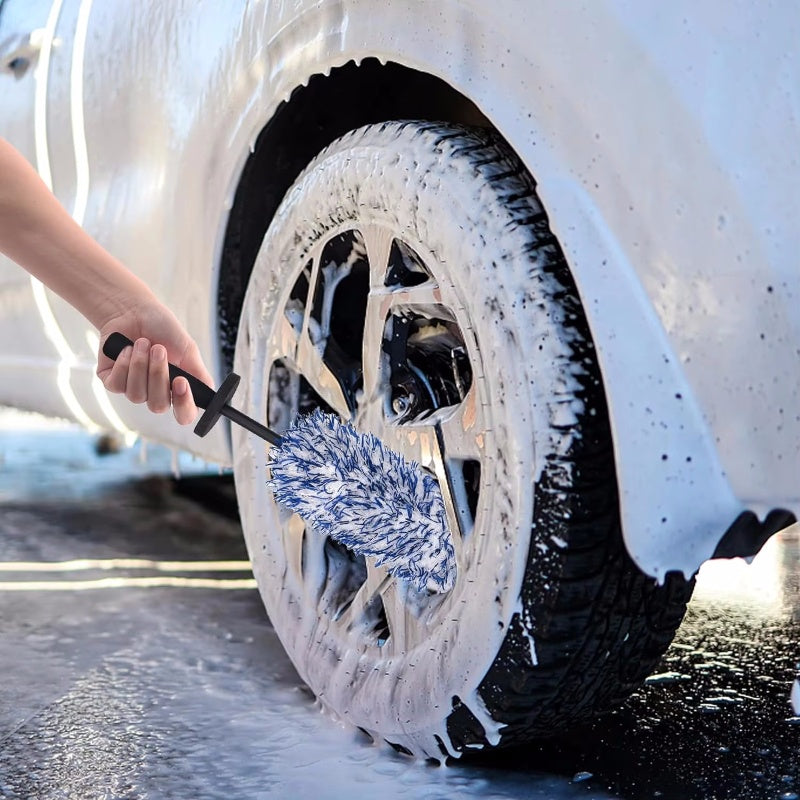Plush Car Wheel Hub Brush Anti-Slip Plastic Handle