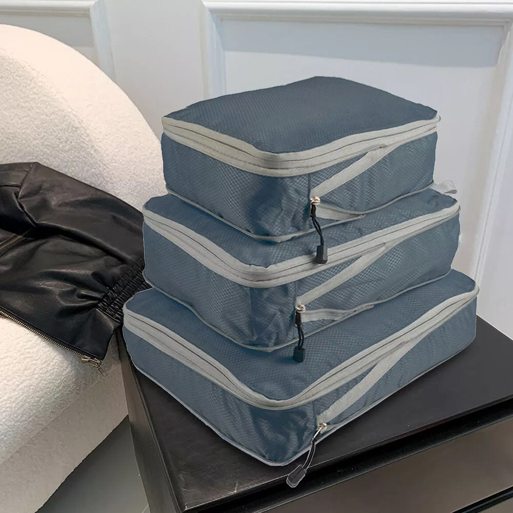 3Pcs Compressible Travel Storage Bag Suitcase Packing Cubes