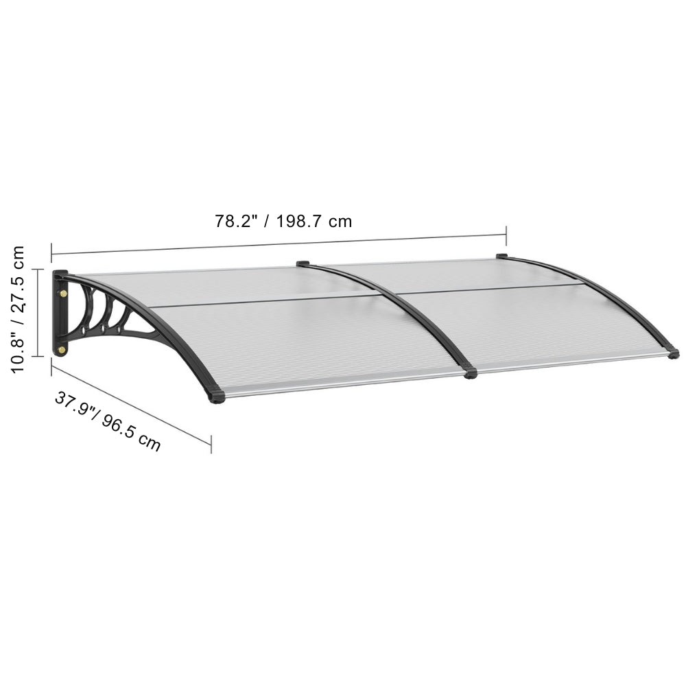 Window Door Awning Canopy UPF 50+ Polycarbonate Front Door Overhang for Sun Protection