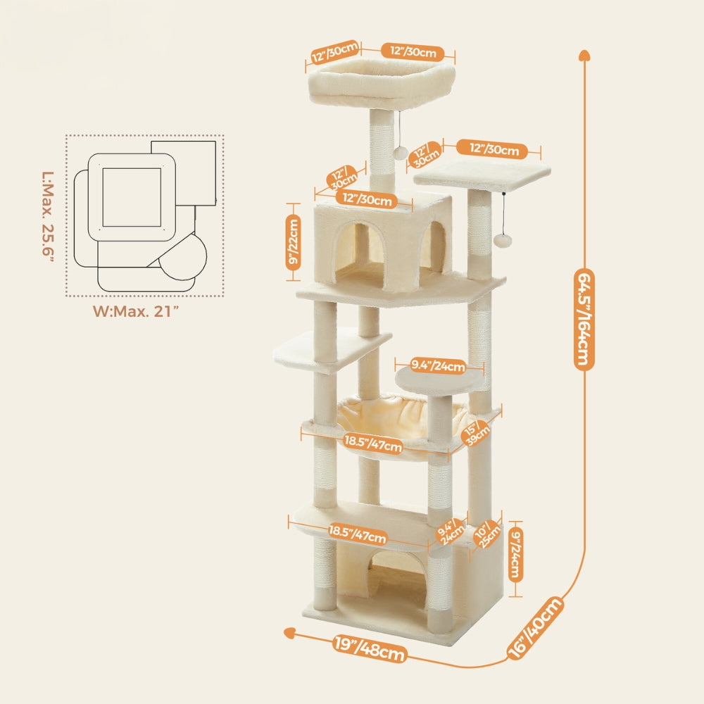 Luxury Cat Tree with Condo Hammock Tall Cat Tower for Indoor Cat Scratcher