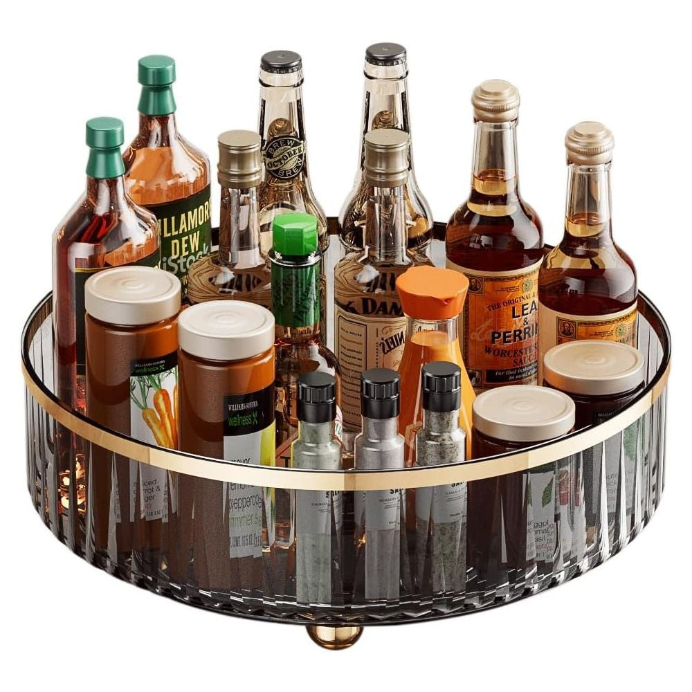 1pc Round Plastic Clear Rotating Container Bins for Cabinet Pantry Kitchen Countertop Refrigerator