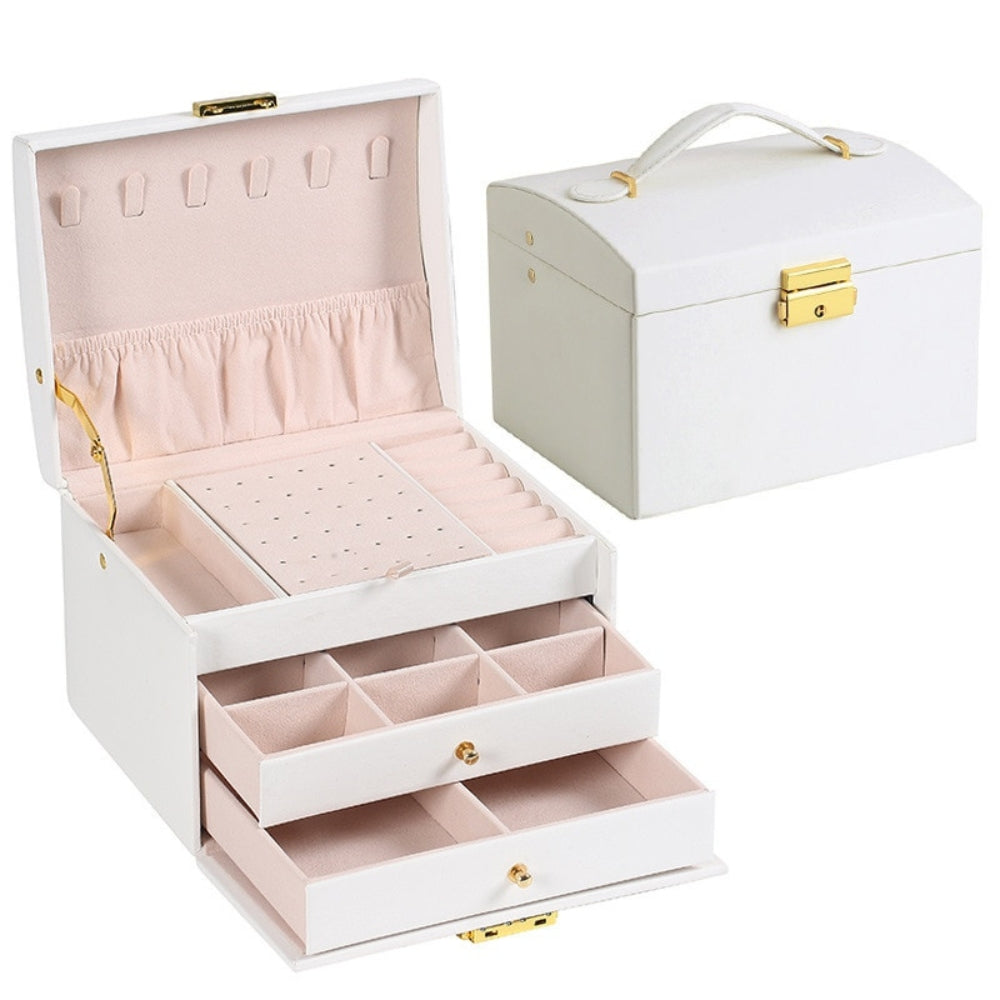 Multi Functional Three Layer Leather Drawer Style Jewelry Box Earrings Earrings Lock Jewelry Box