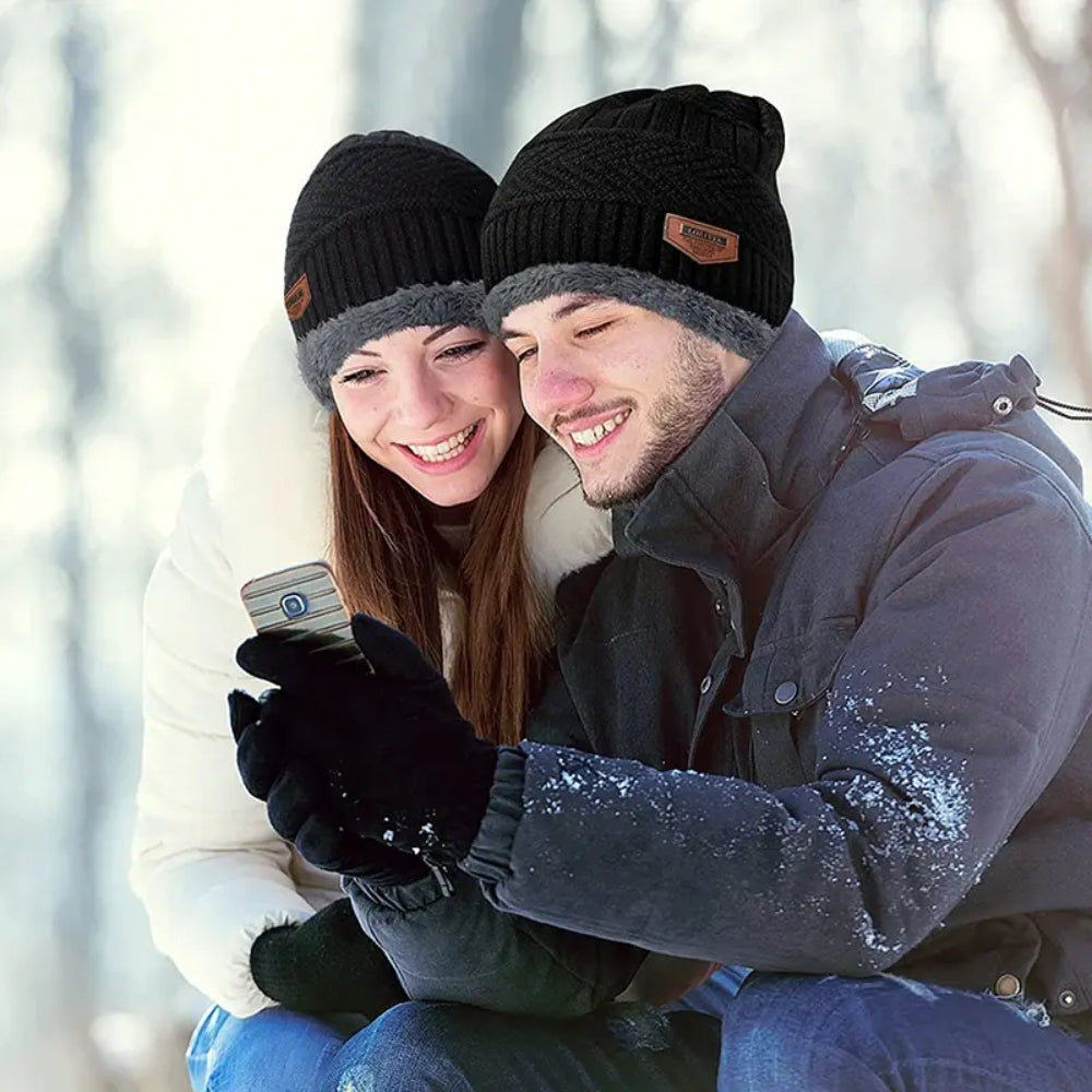 Winter Knit Beanie Hat Neck Warmer Gloves Set